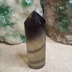 Purple and clear/soft yellow fluorite round tower